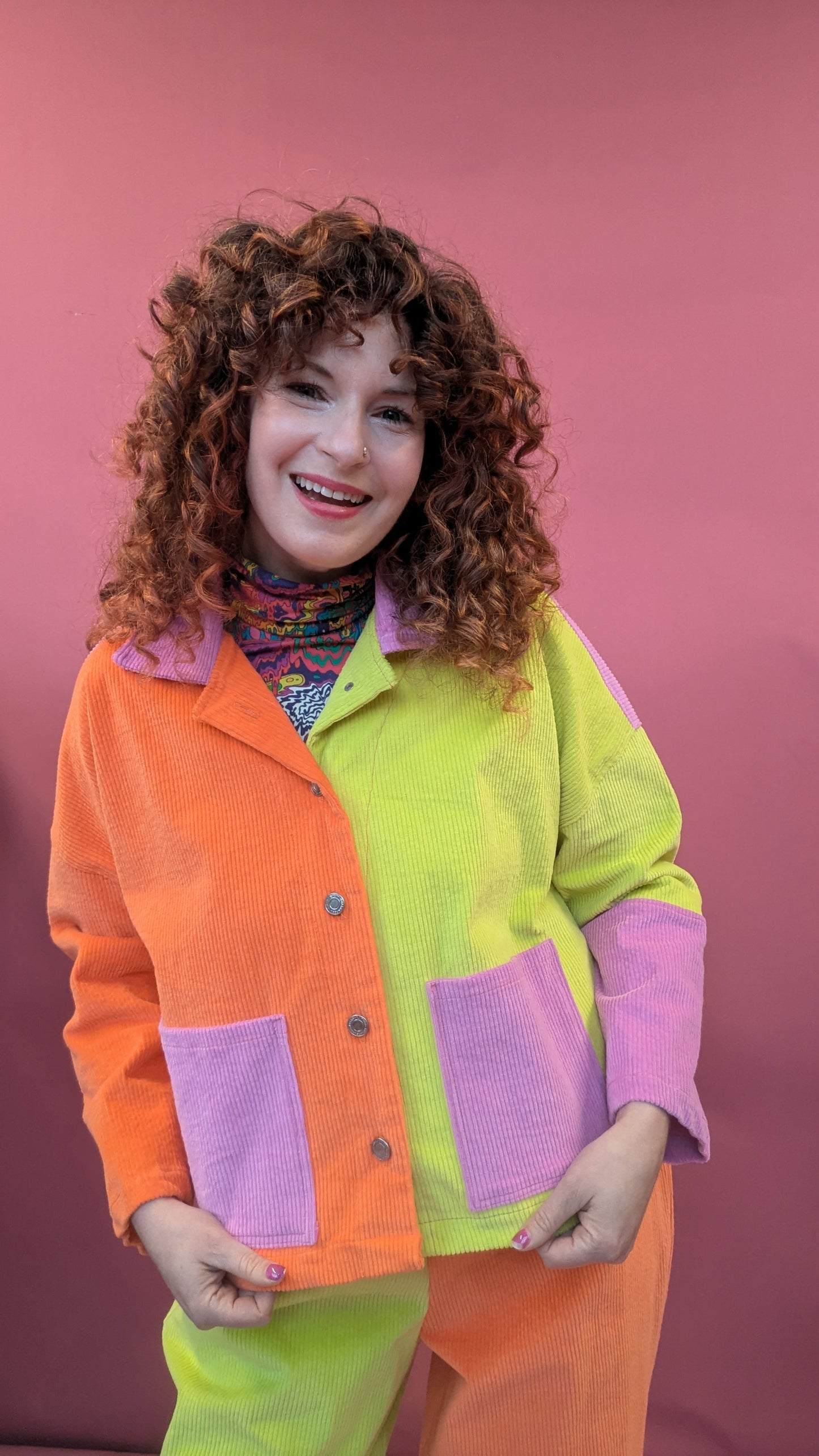 Colour Block Cord Chore Jacket in Fruit Salad