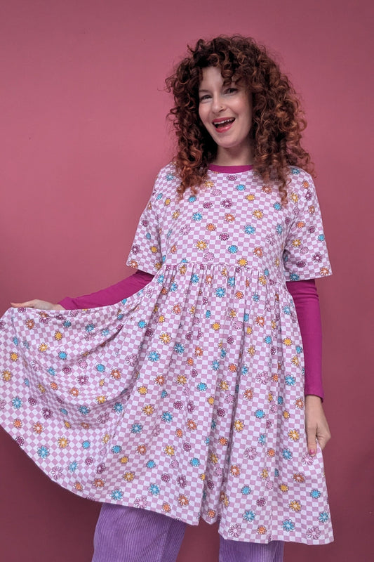 Jersey Smock Dress in Daisy Check