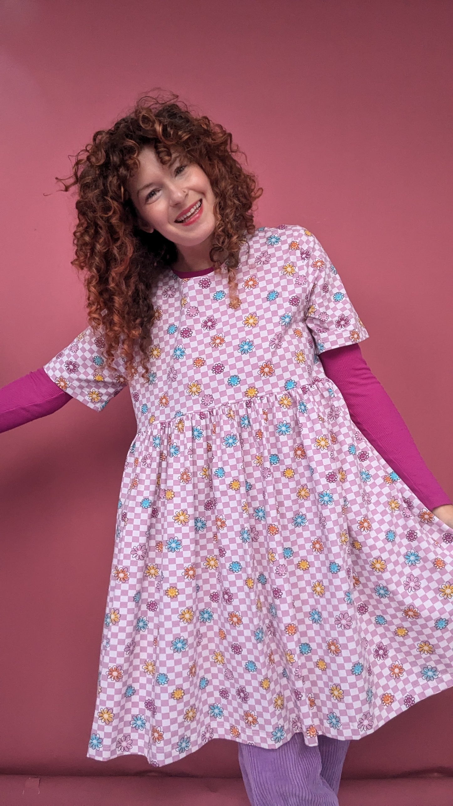 Jersey Smock Dress in Daisy Check