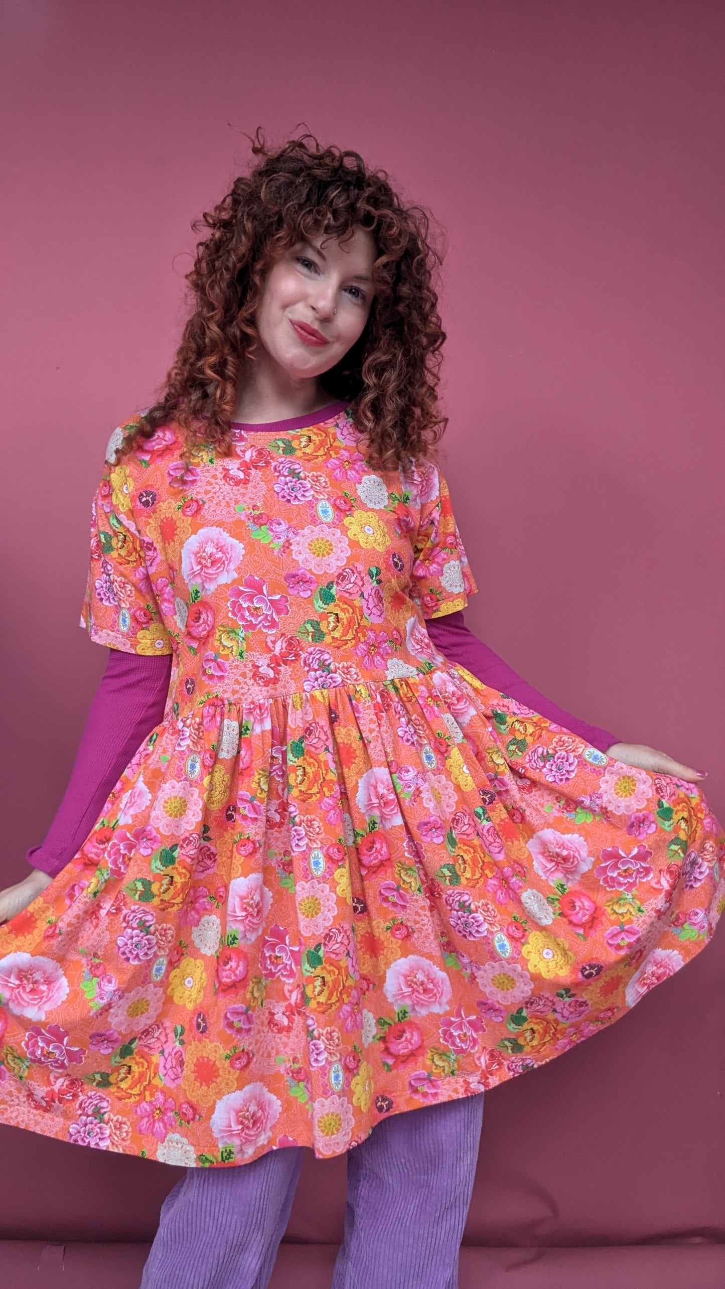 Jersey Smock Dress in Orange Crochet