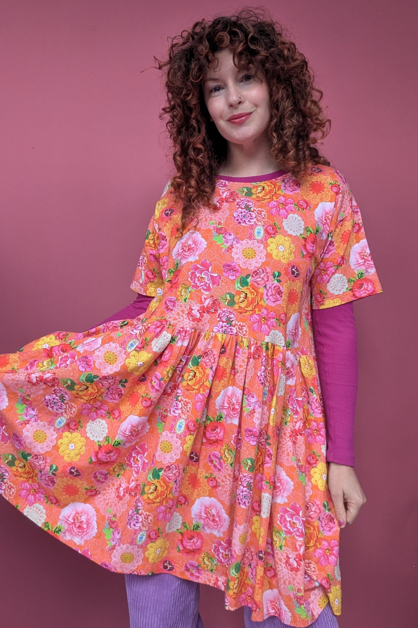 Jersey Smock Dress in Orange Crochet