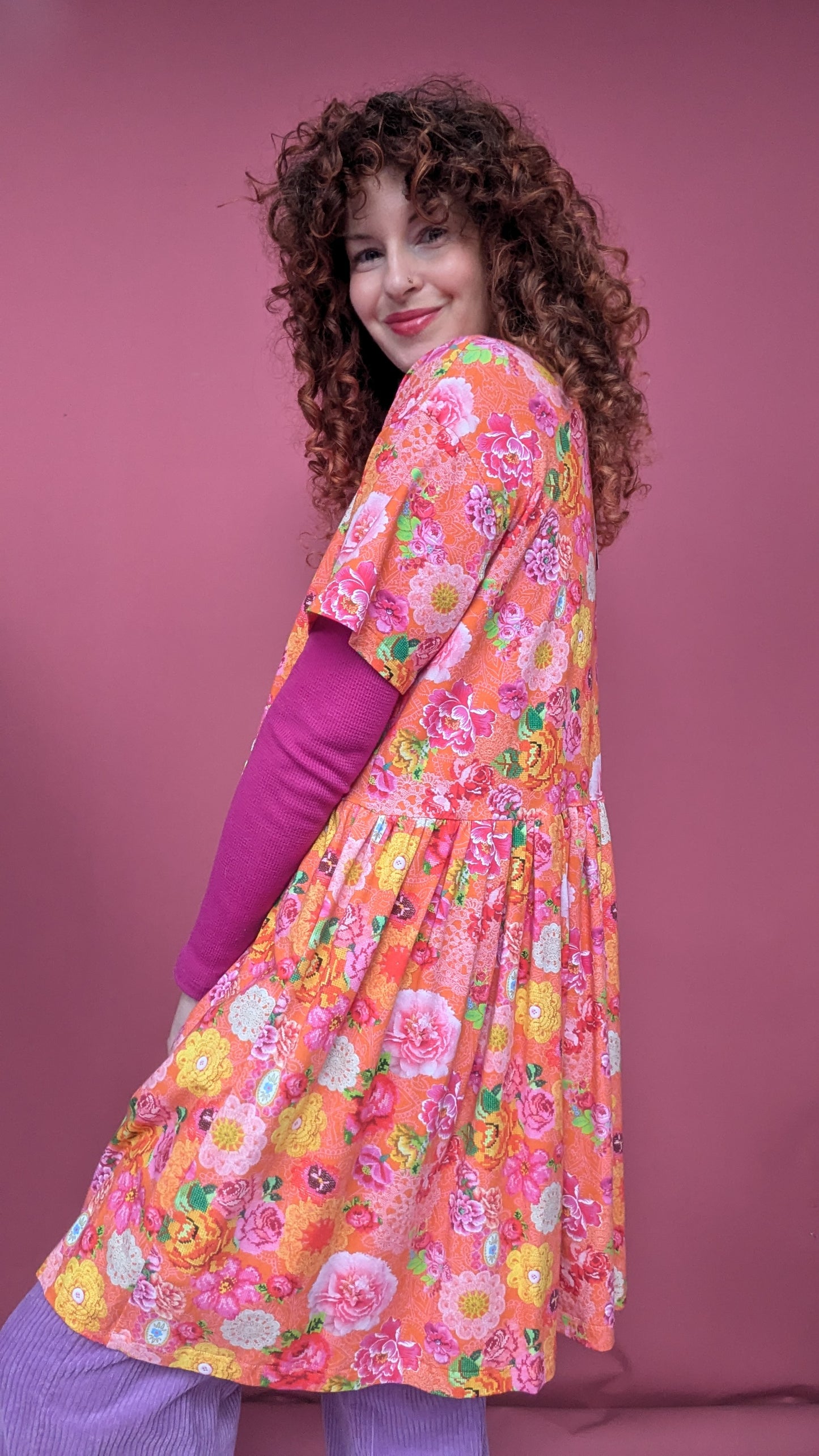 Jersey Smock Dress in Orange Crochet