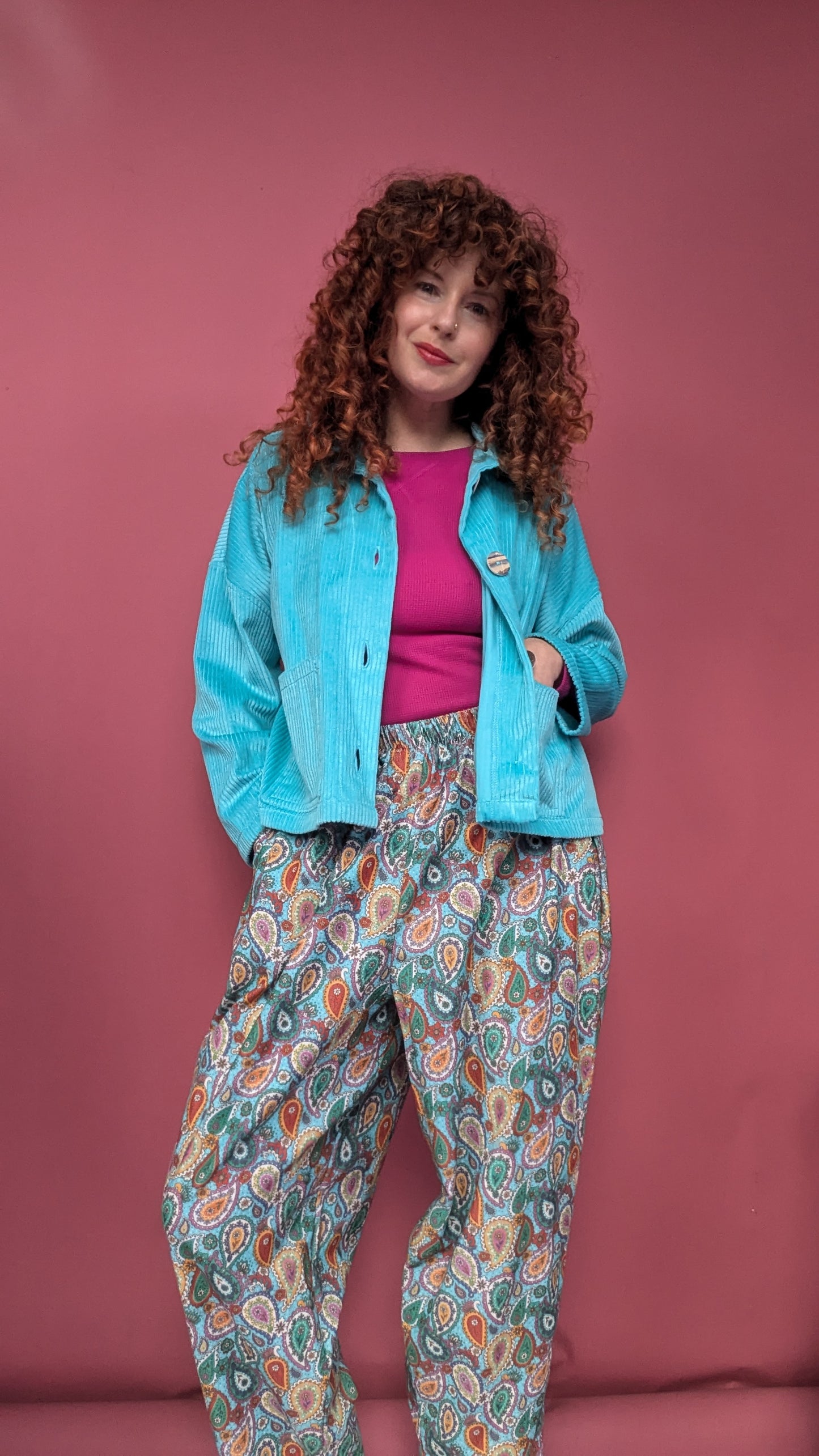 Needlecord Ankle Grazer Trousers in Paisley