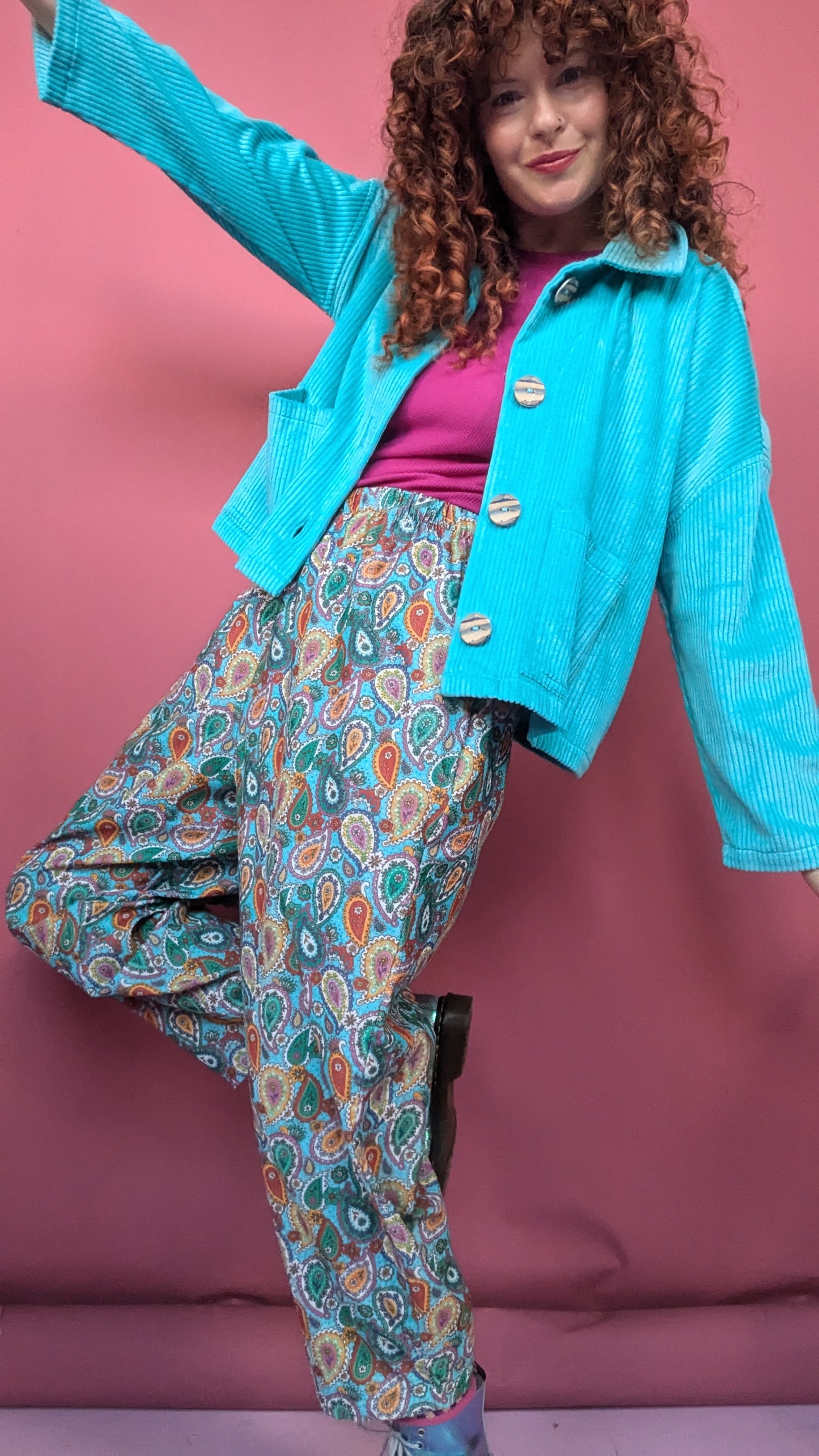 Needlecord Ankle Grazer Trousers in Paisley