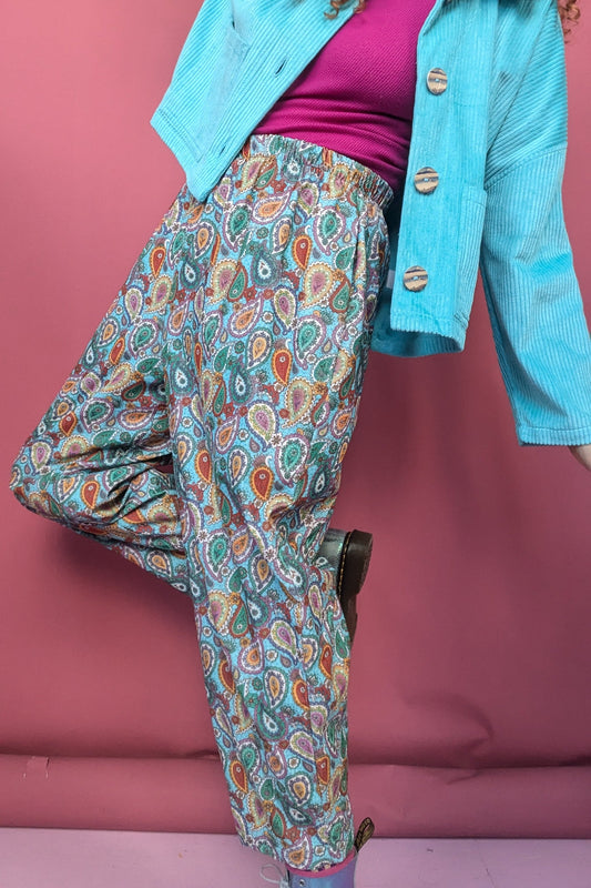 Needlecord Ankle Grazer Trousers in Paisley