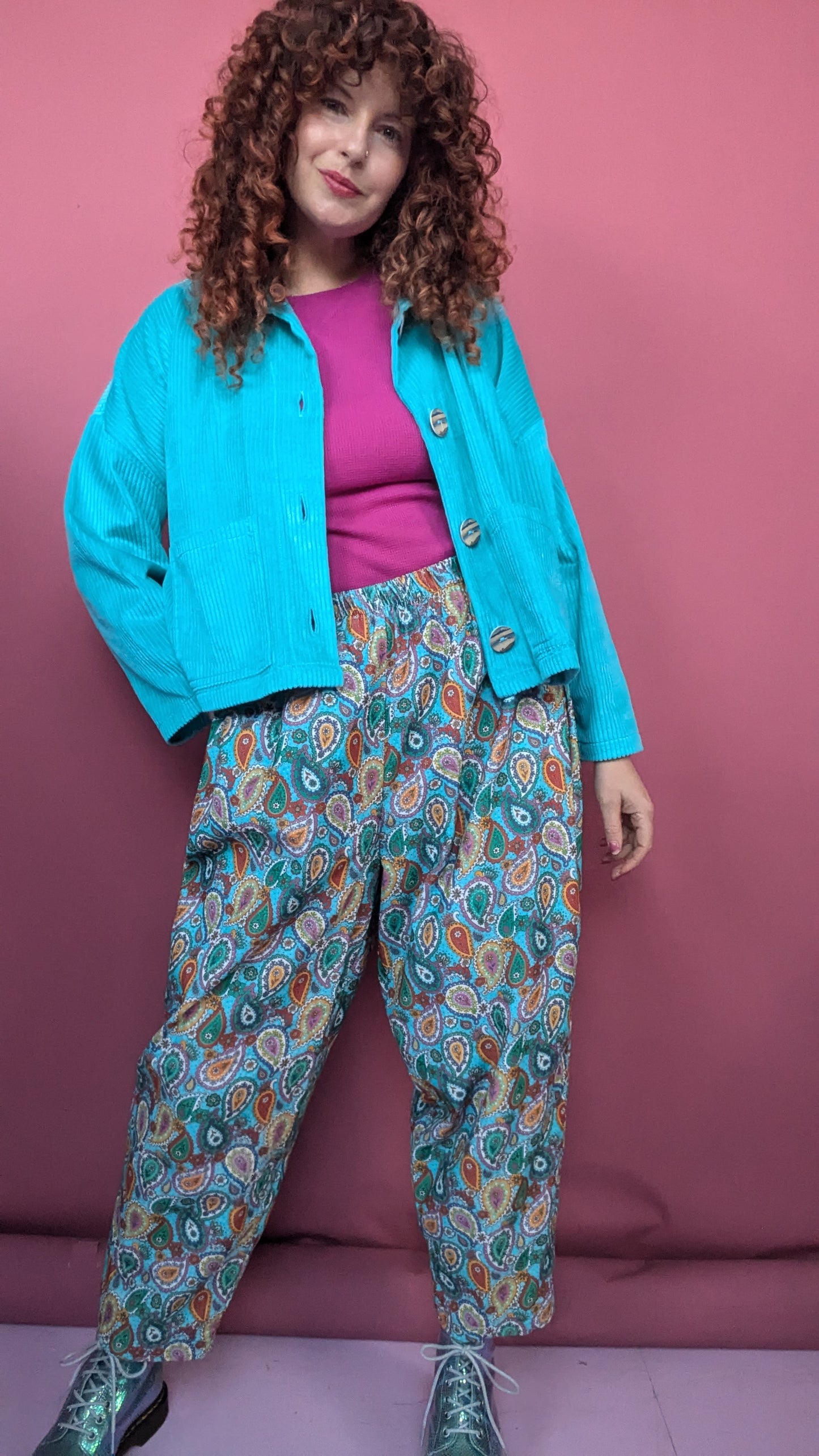 Needlecord Ankle Grazer Trousers in Paisley