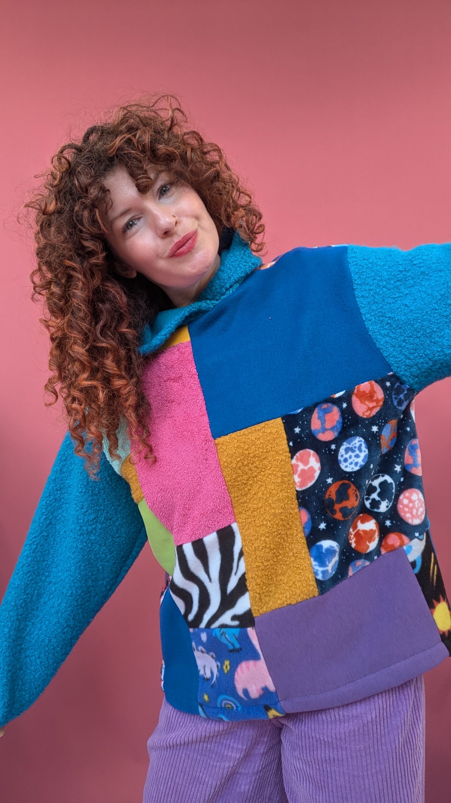 Patchwork and Boucle Hooded Pullover