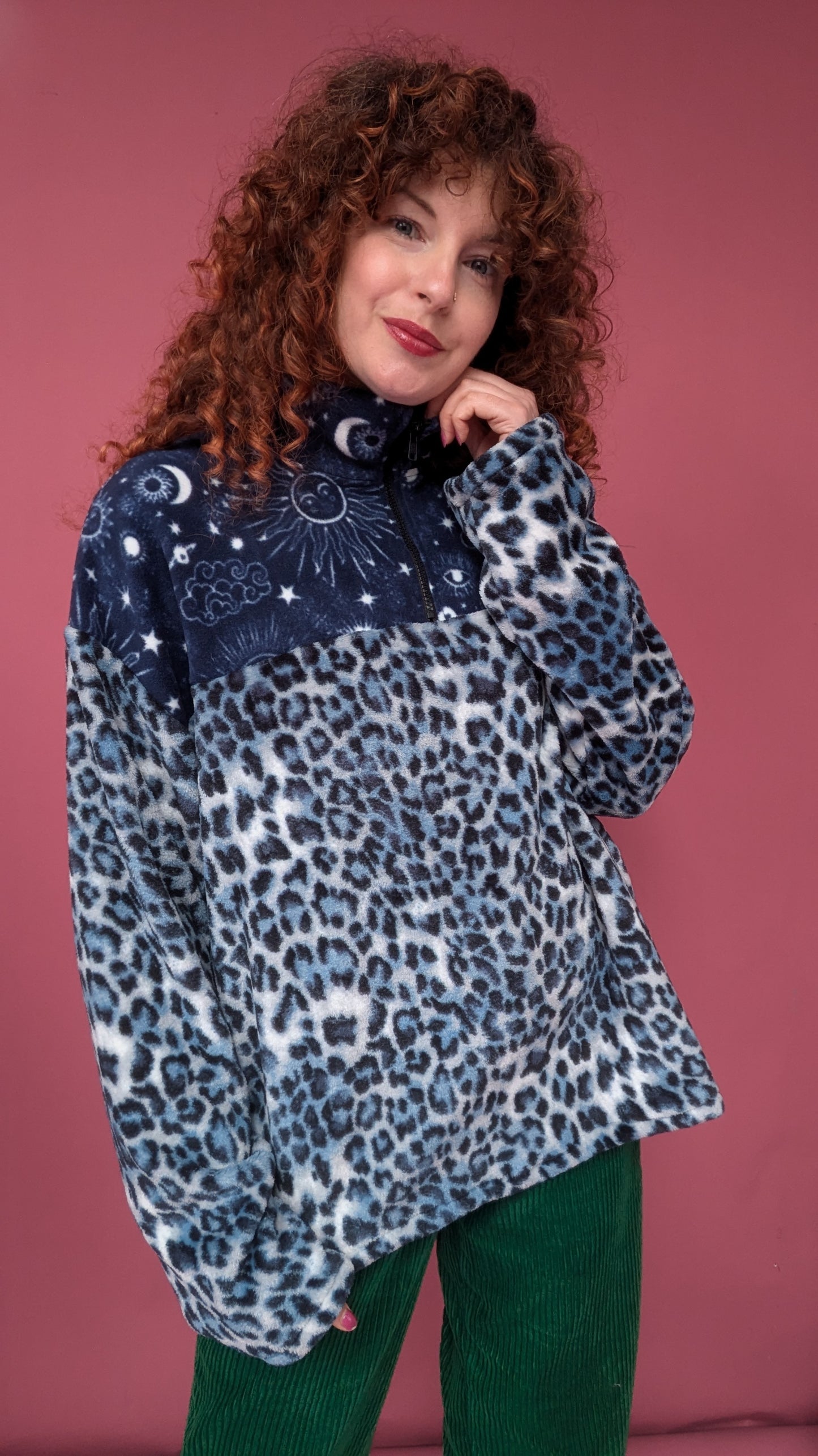 Half Zip Lite in Blue Leopard and Celestial