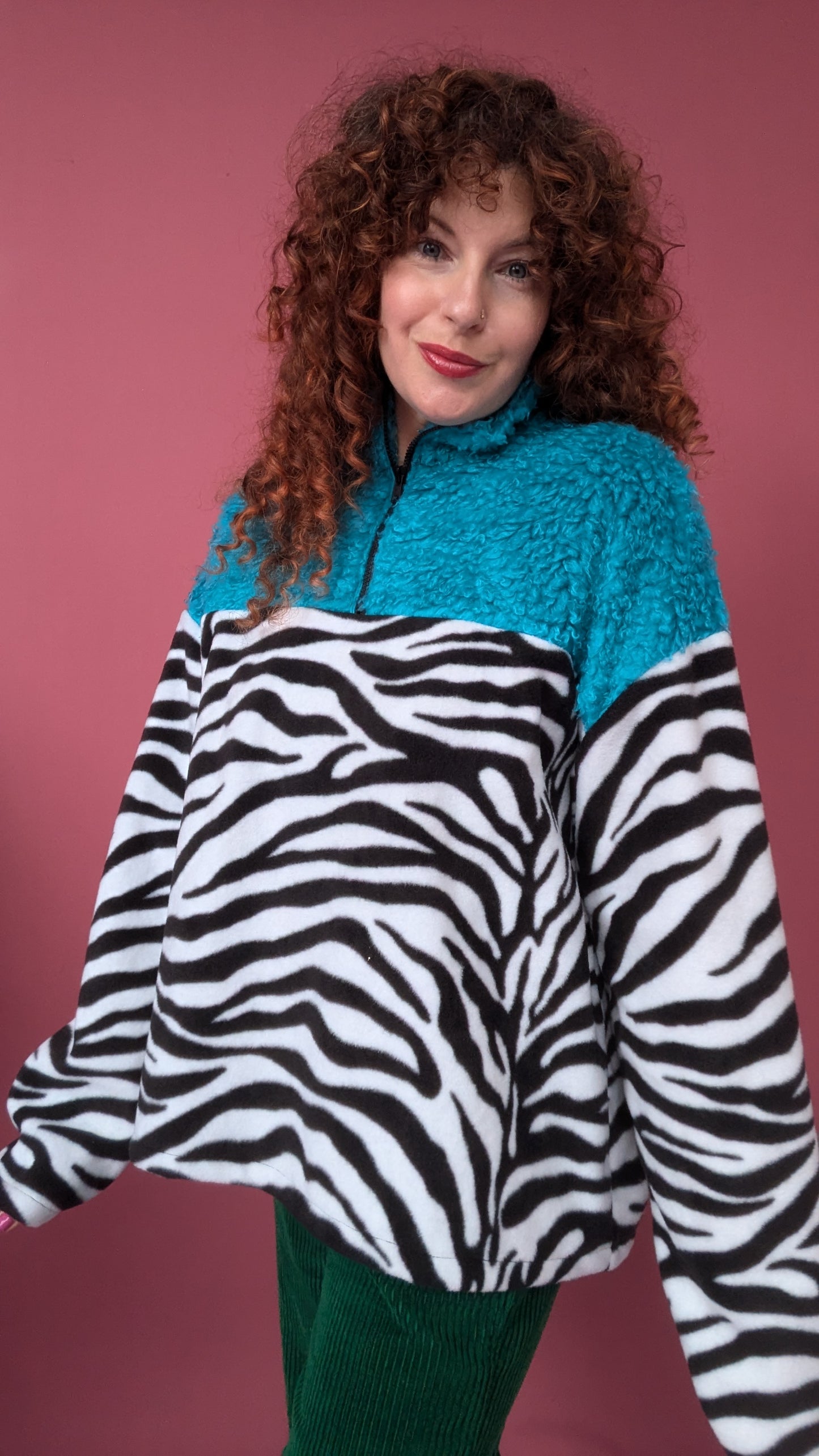 Half Zip Lite in Zebra and Blue Teddy