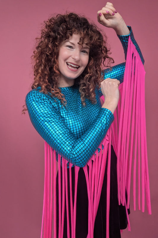 Mega Fringe Top in Blue