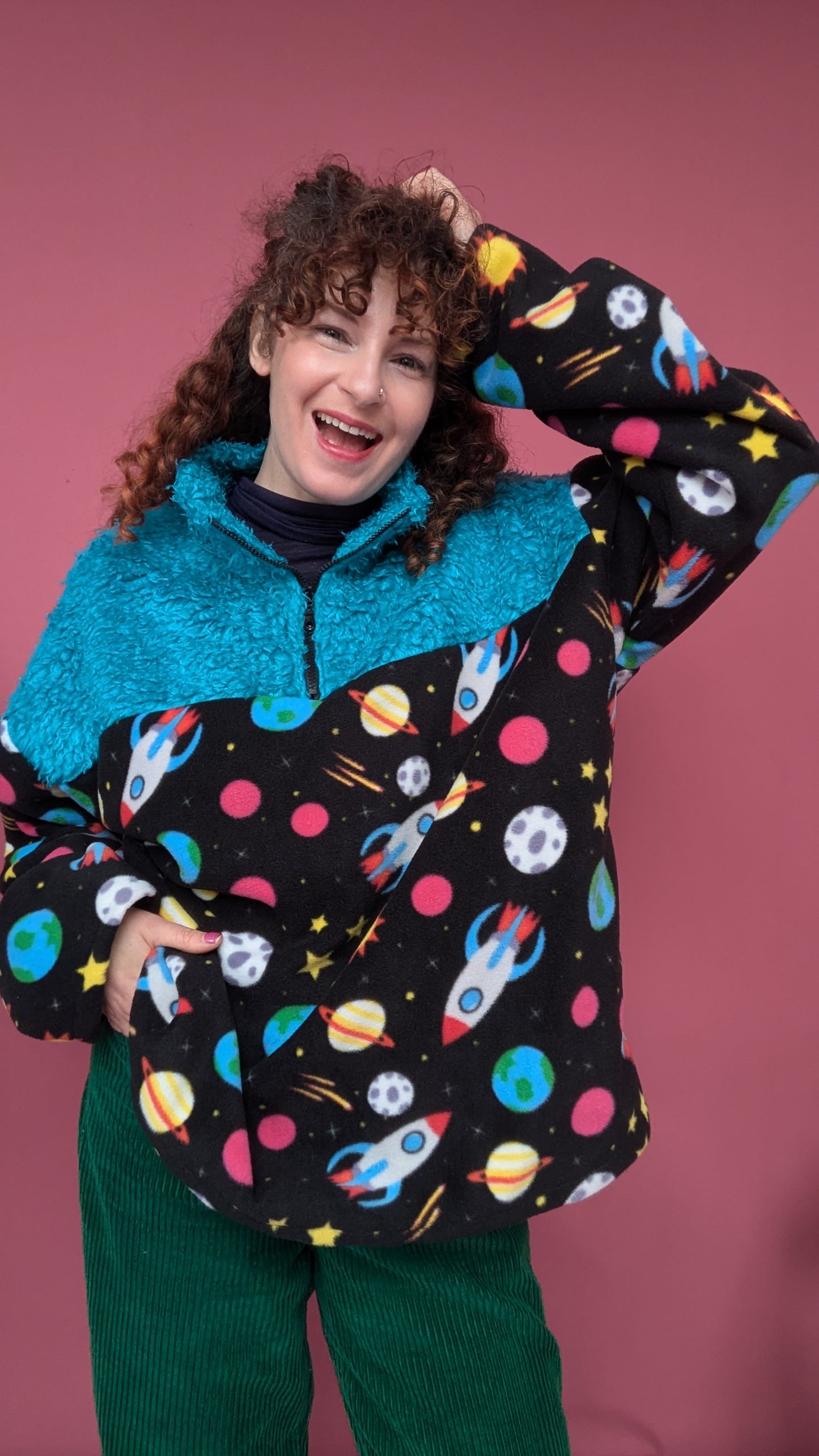 Half Zip Lite in Space Fleece and Blue Teddy