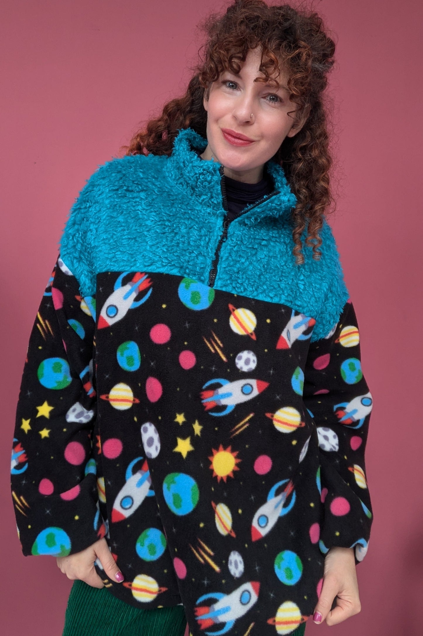 Half Zip Lite in Space Fleece and Blue Teddy
