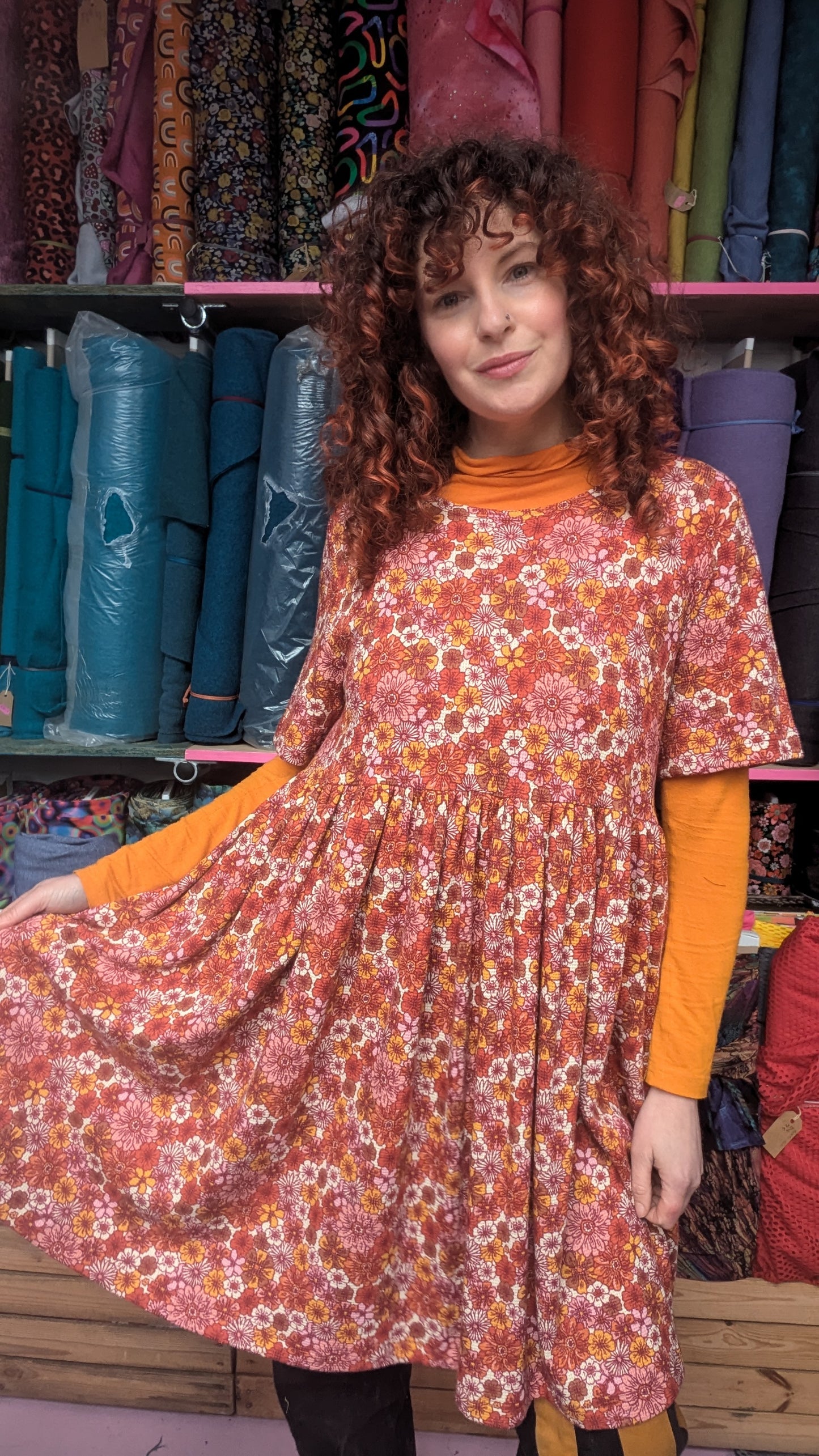 Floral Waffle Jersey Smock Dress - 2 Colours