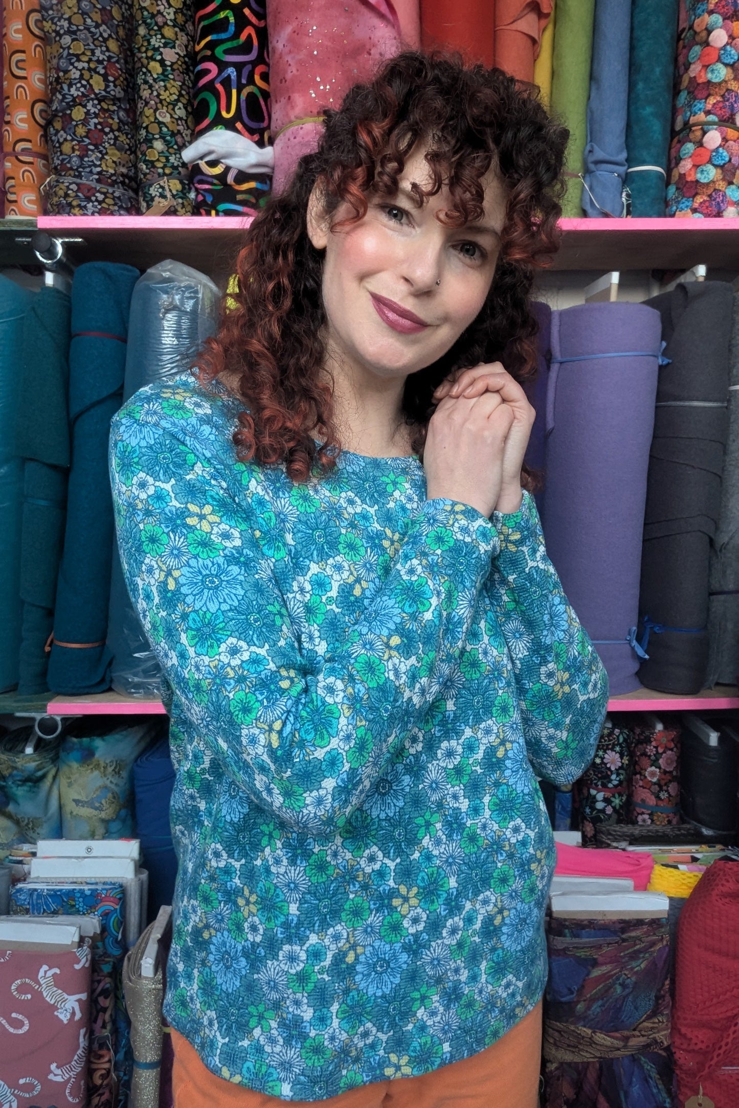 Long Sleeve Top in Floral Waffle Jersey - 2 Colourways
