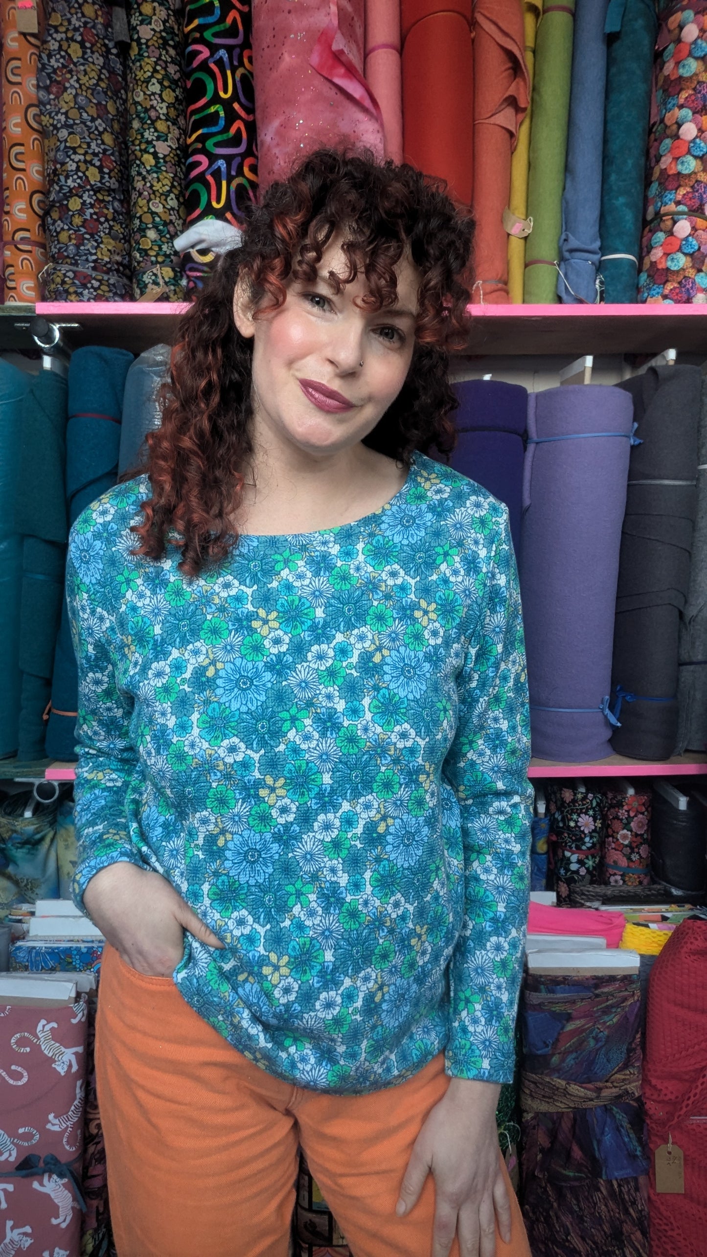 Long Sleeve Top in Floral Waffle Jersey - 2 Colourways
