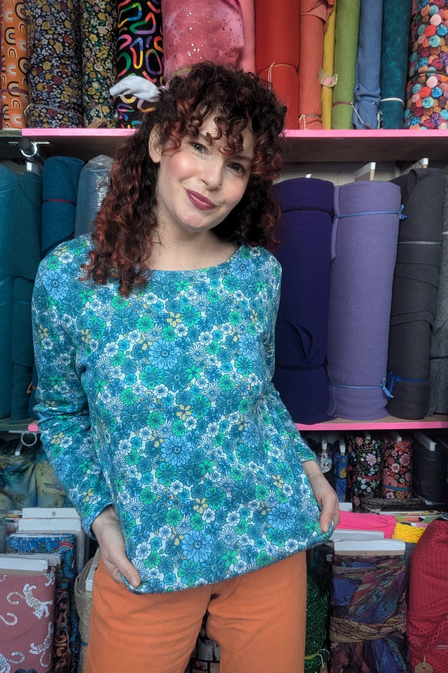 Long Sleeve Top in Floral Waffle Jersey - 2 Colourways