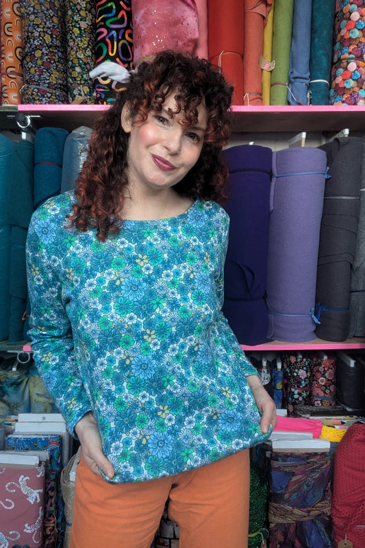 Long Sleeve Top in Floral Waffle Jersey - 2 Colourways