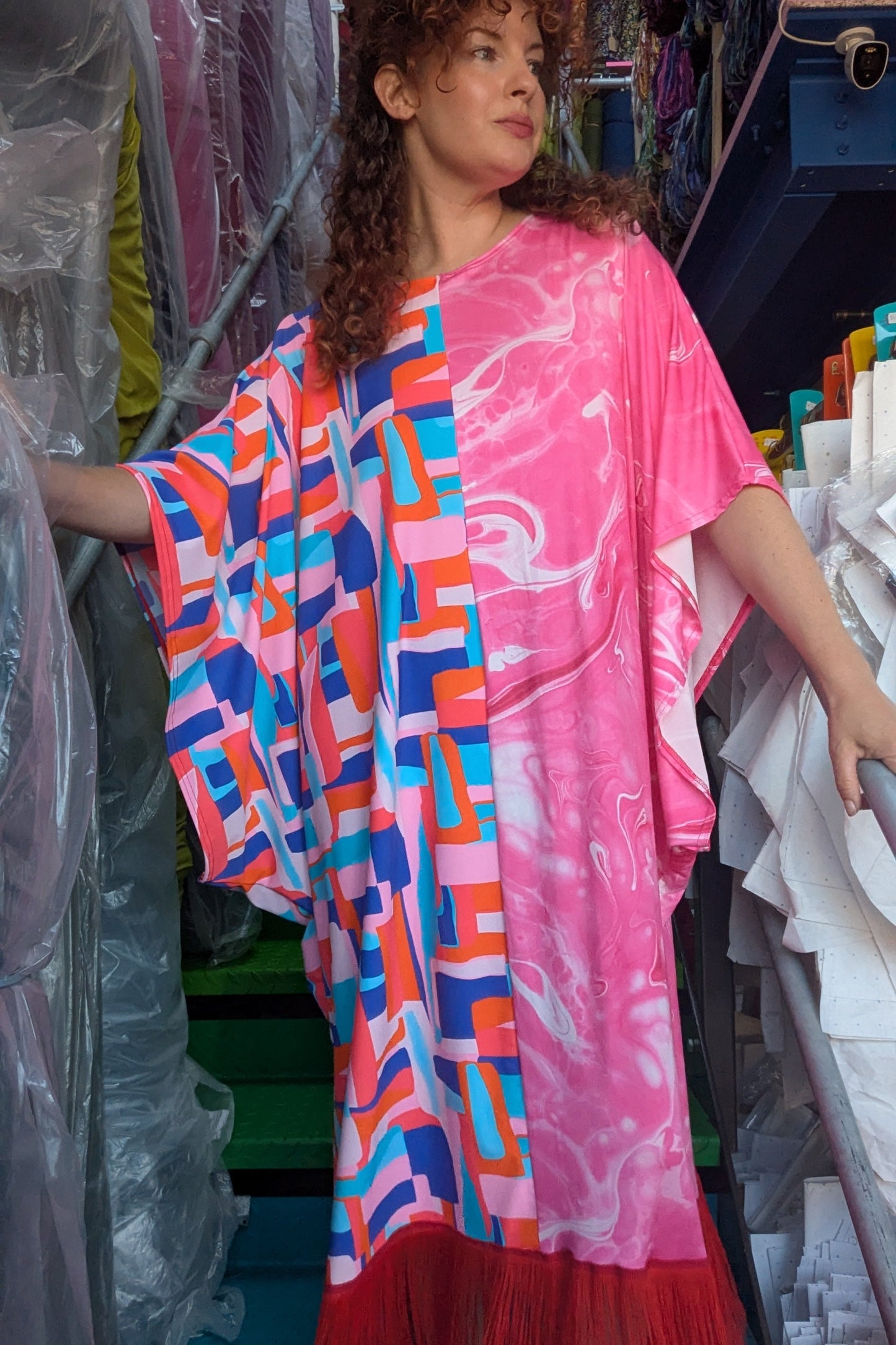 Geometric & Pink Marble Kaftan