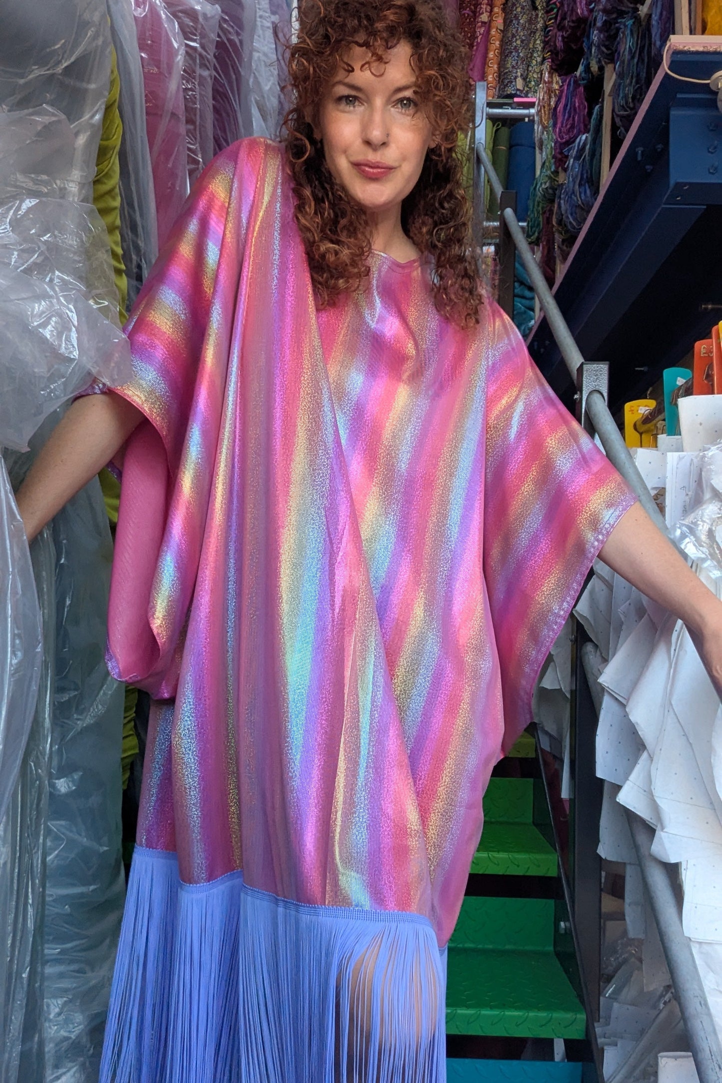 Pink Rainbow Shimmer Cropped Kaftan