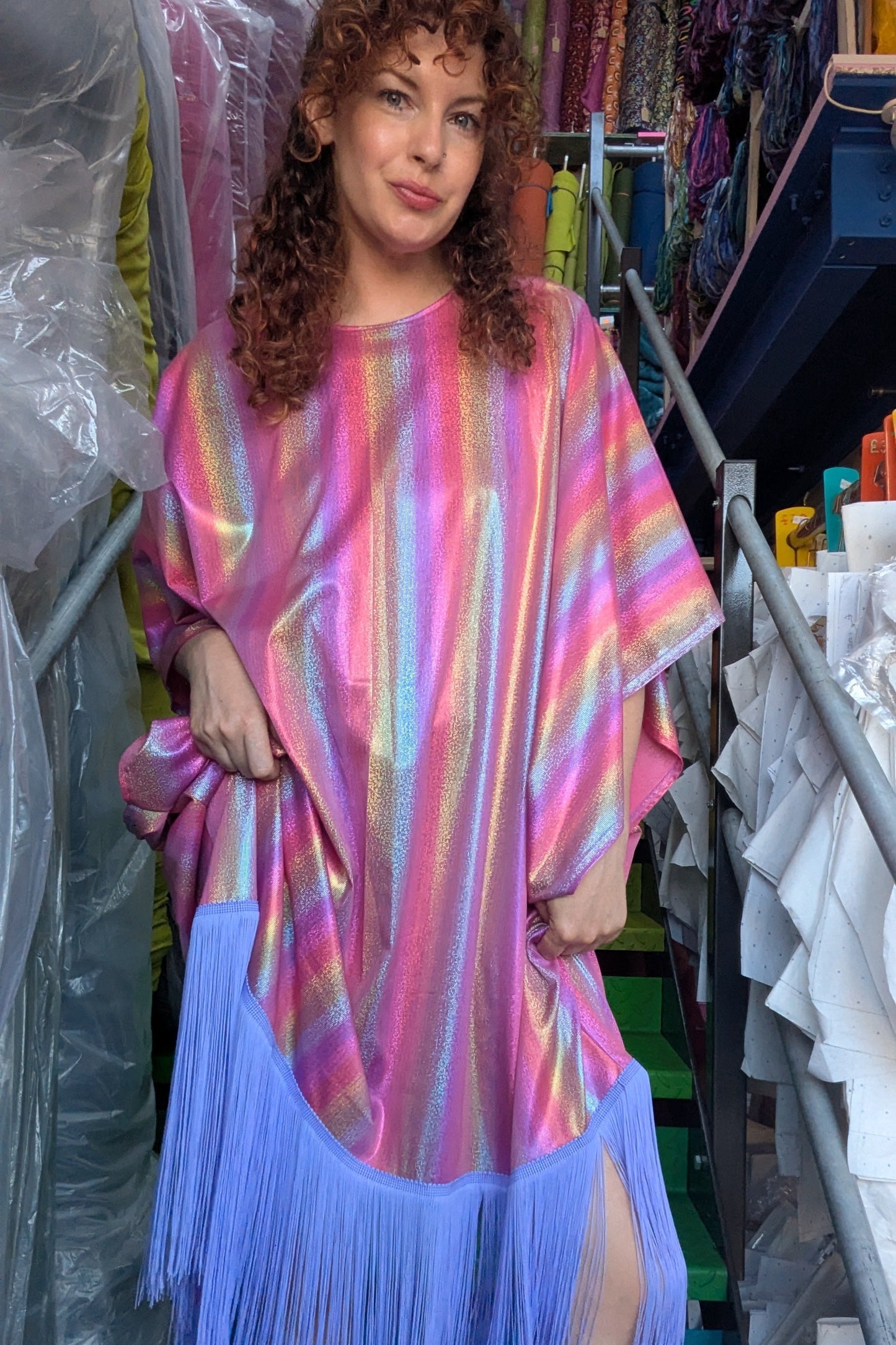 Pink Rainbow Shimmer Cropped Kaftan