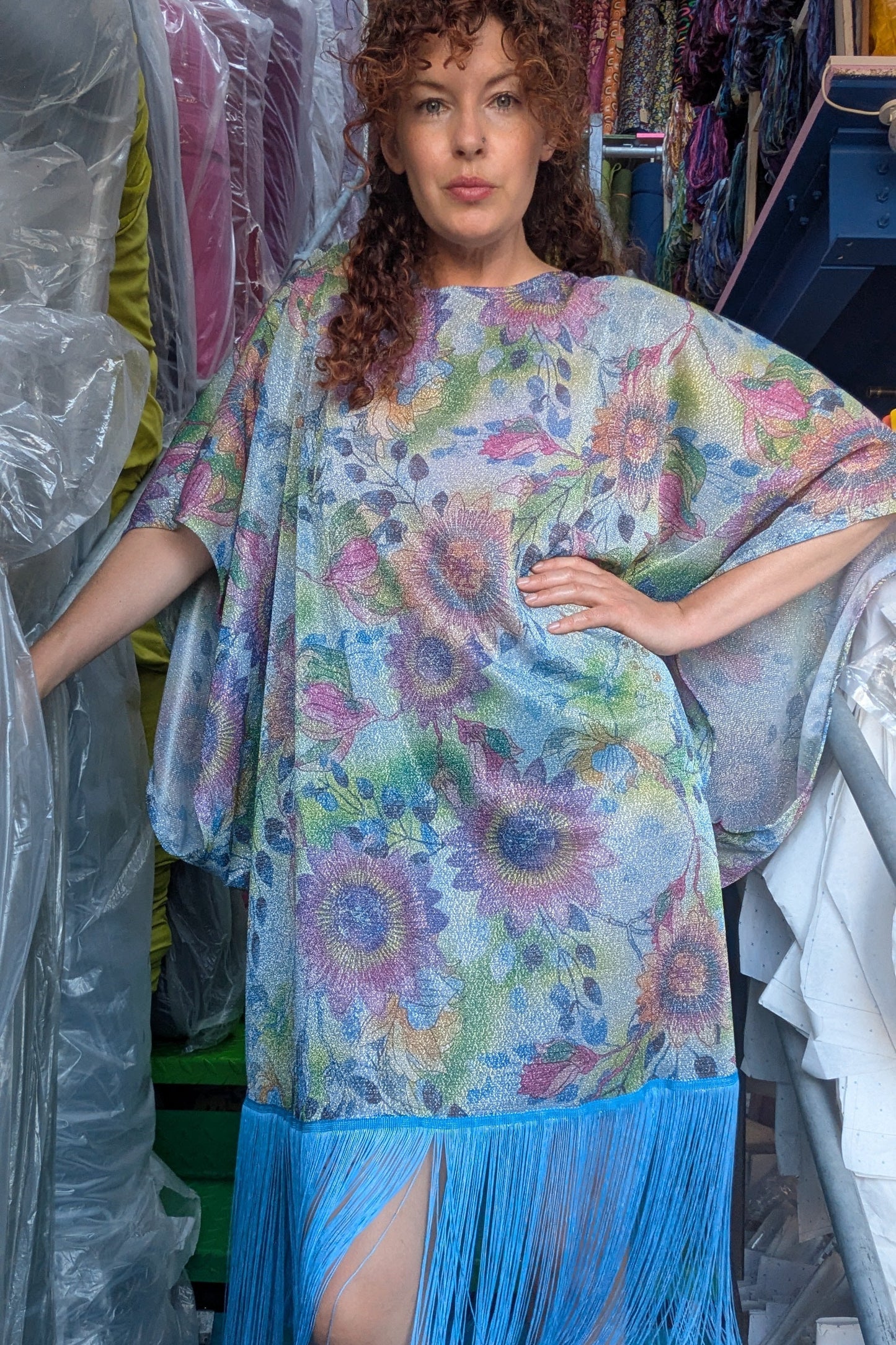 Floral Rainbow Shimmer Cropped Kaftan