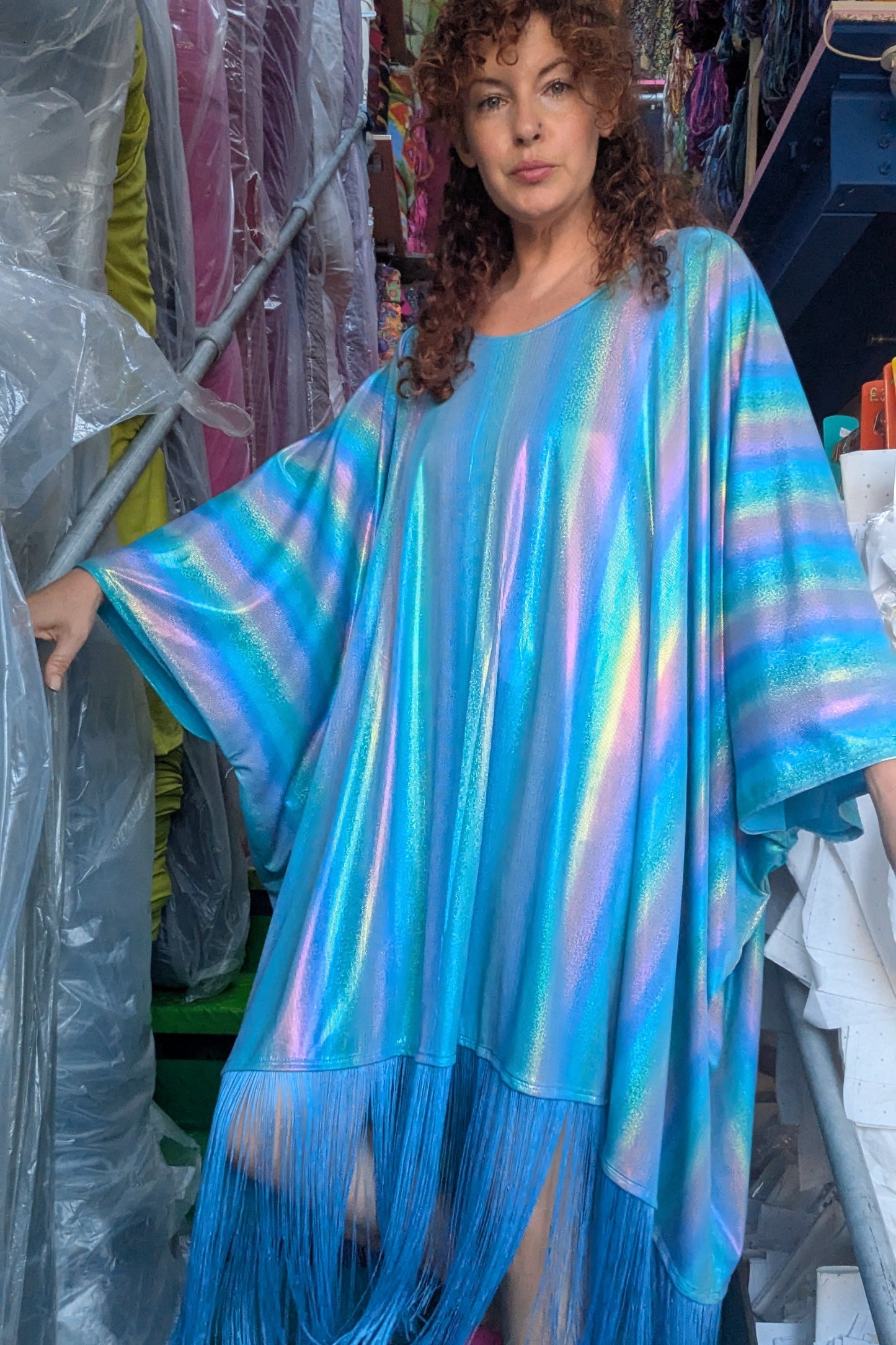 Blue Rainbow Shimmer Cropped Kaftan