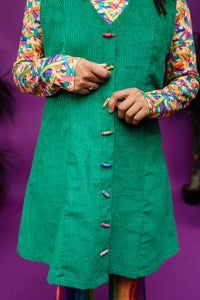 Corduroy Pinafore Dress in Emerald