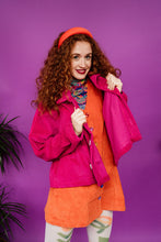 Load image into Gallery viewer, Corduroy Cropped Chore Jacket in Raspberry Pink