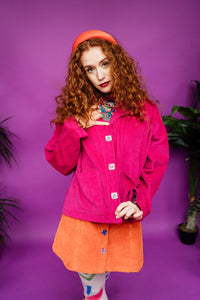 Corduroy Cropped Chore Jacket in Raspberry Pink