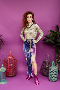 Maxi Split Skirt in Purple Marble