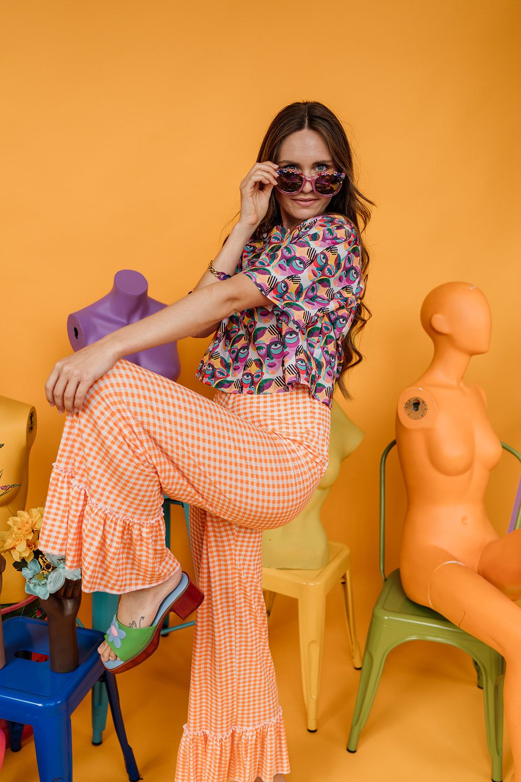 Ruffle Culottes in Orange Gingham