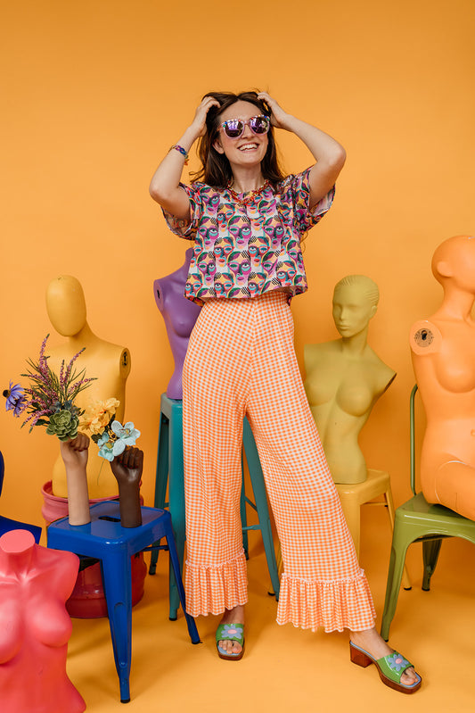 Ruffle Culottes in Orange Gingham
