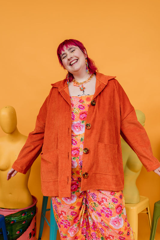 Corduroy Long Chore Jacket in Orange