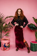 Load image into Gallery viewer, Maxi Velvet Side Split Skirt in Burgundy