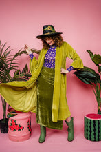 Load image into Gallery viewer, Maxi Velvet Side Split Skirt in Olive Green