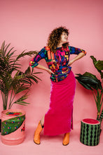 Load image into Gallery viewer, Maxi Velvet Side Split Skirt in Bright Pink