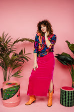 Load image into Gallery viewer, Maxi Velvet Side Split Skirt in Bright Pink