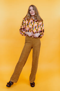 Funnel Neck Pullover in Mustard Abstract Paint