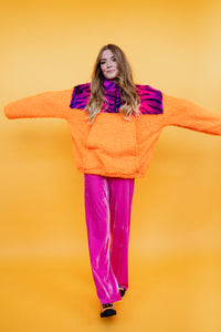 Half-Zip Pullover in Orange and Pink Tiger