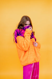 Half-Zip Pullover in Orange and Pink Tiger