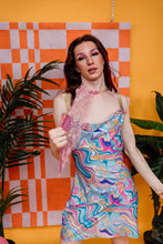 Load image into Gallery viewer, Eco Cowl Mini Dress in Pastel Marble