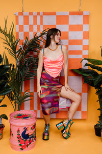 Eco Midi Split Skirt in Rainbow Amoeba