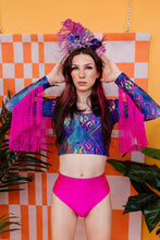 Load image into Gallery viewer, Eco Fringe Crop Top in Blue Aztec