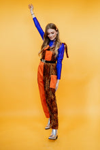 Load image into Gallery viewer, Cord Clash Dungarees in Orange Leopard Print