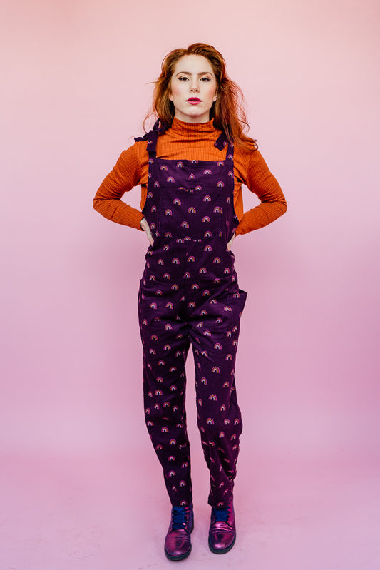 Rainbow Cord Dungarees in Purple