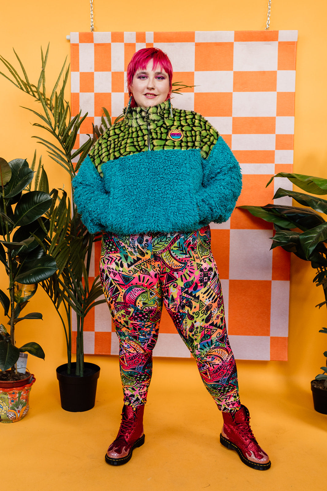 Half-Zip Pullover in Croc and Blue Teddy
