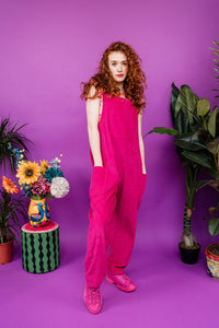 Corduroy Dungarees in Raspberry Pink