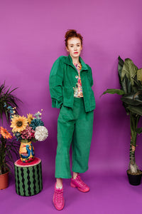 Corduroy Cropped Chore Jacket in Emerald Green