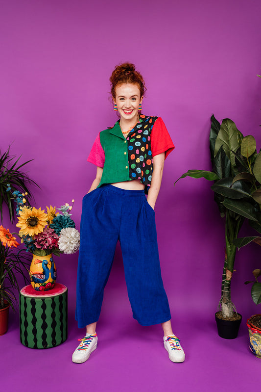Cropped Bowling Shirt in Colour Block