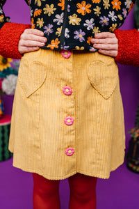 Corduroy Button Front A-Line Skirt in Yellow